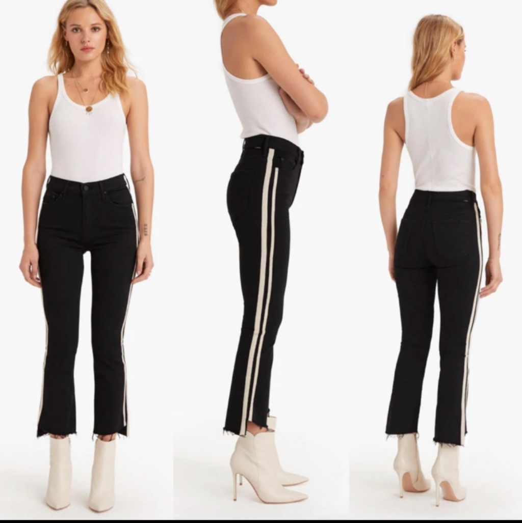 Mother's Inside Crop Step Fray Guilty Racer Black With White Racer Stripe Jeans